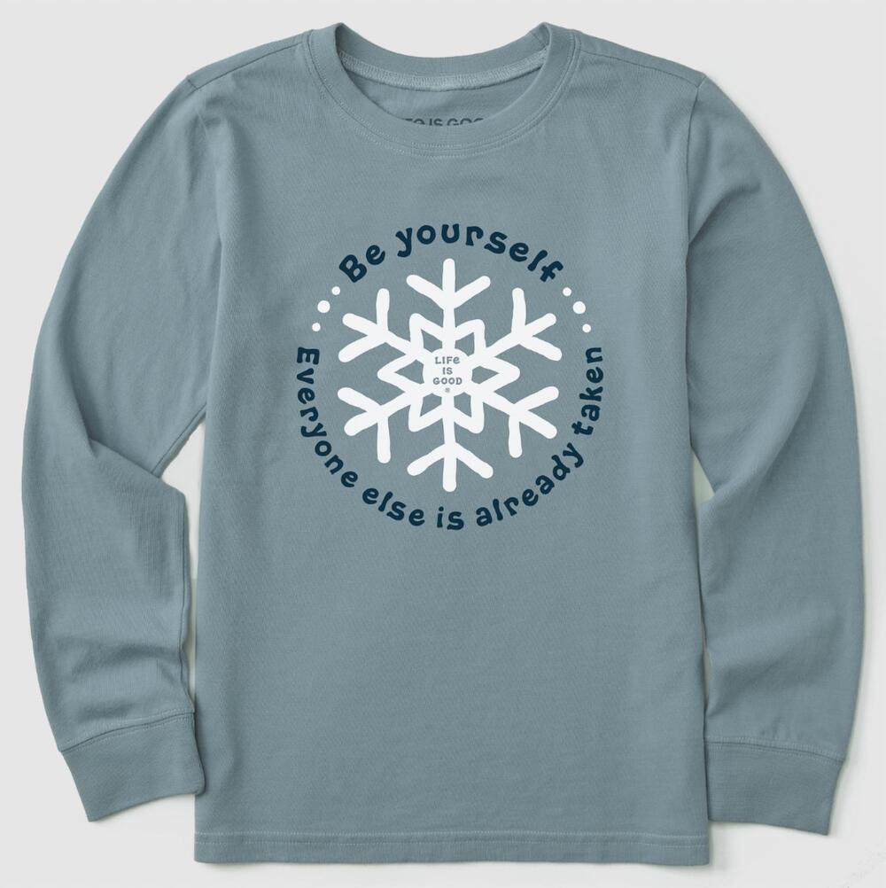 NEW LIFE IS GOOD kid's be yourself snowflake crusher tee in smoky blue